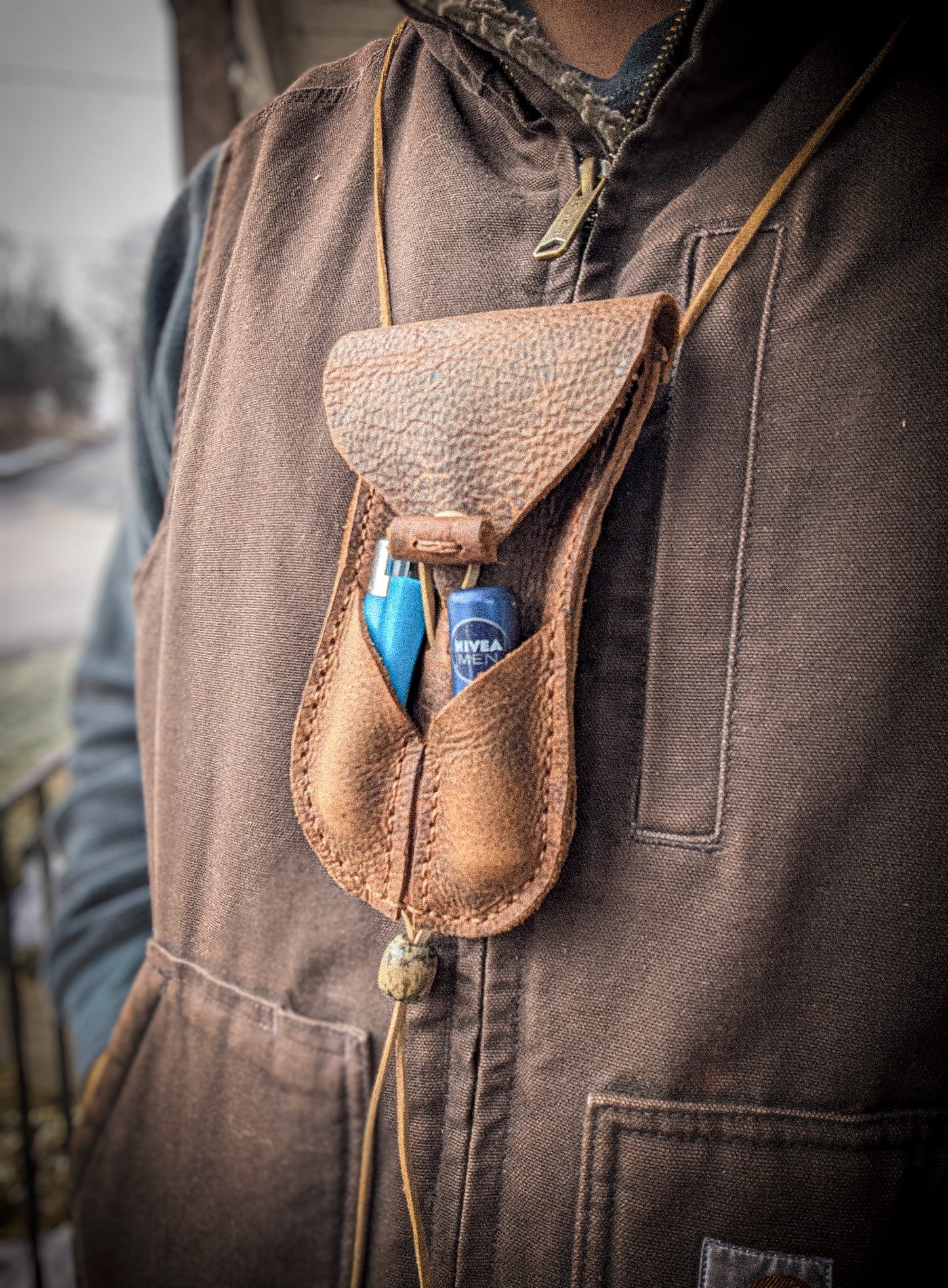 Bushcraft Neck Pouch - Wearable Leather Trail Bag