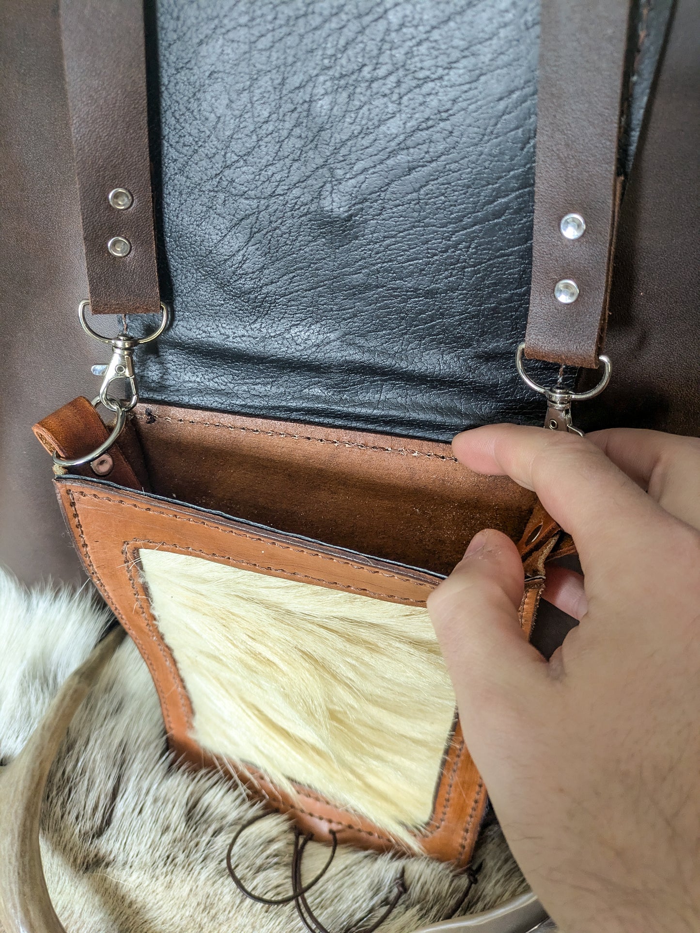 Leather Shoulder Bookbag with Strap - Polar Bear Bag I