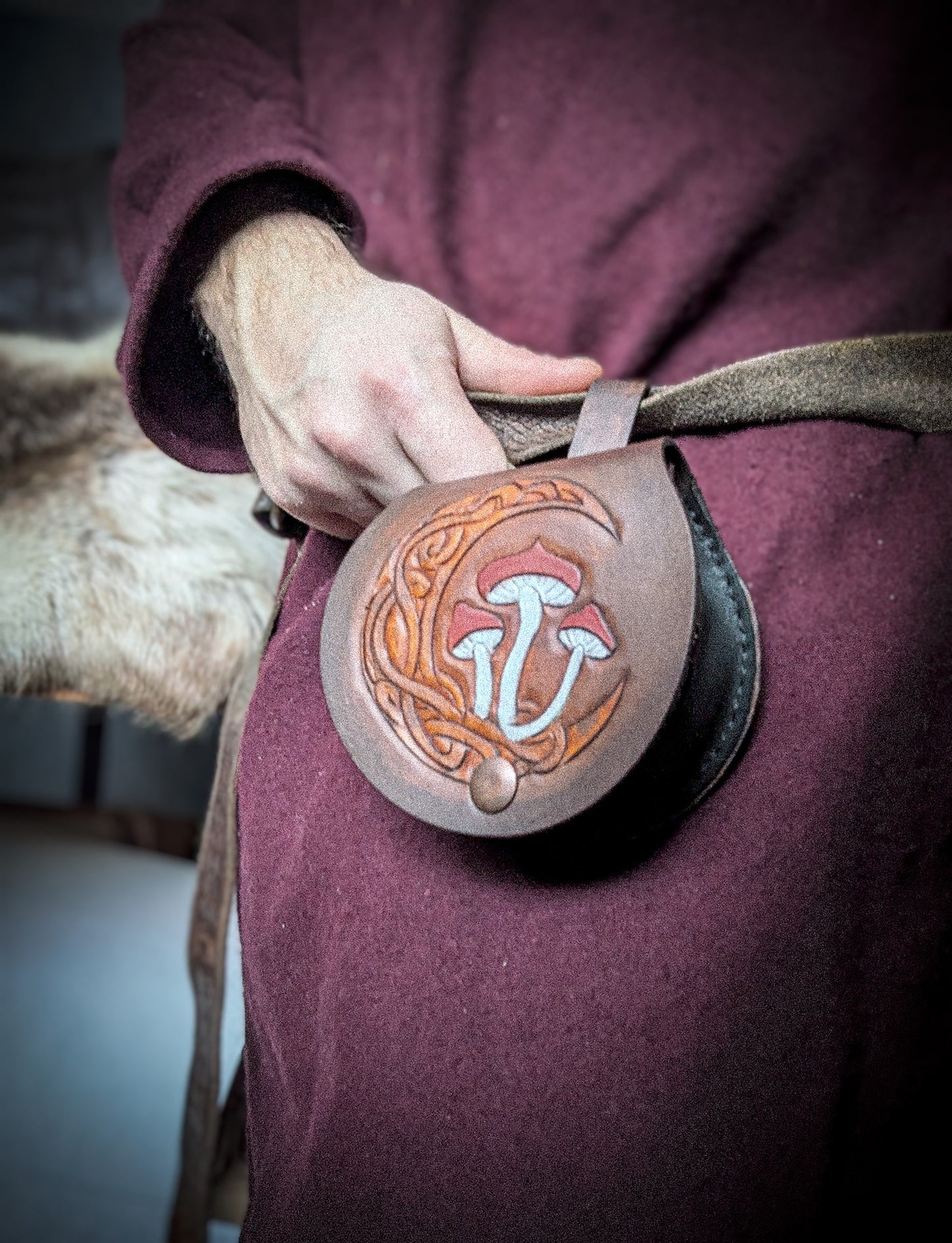 Small Leather Belt Bag - Amanita Moon