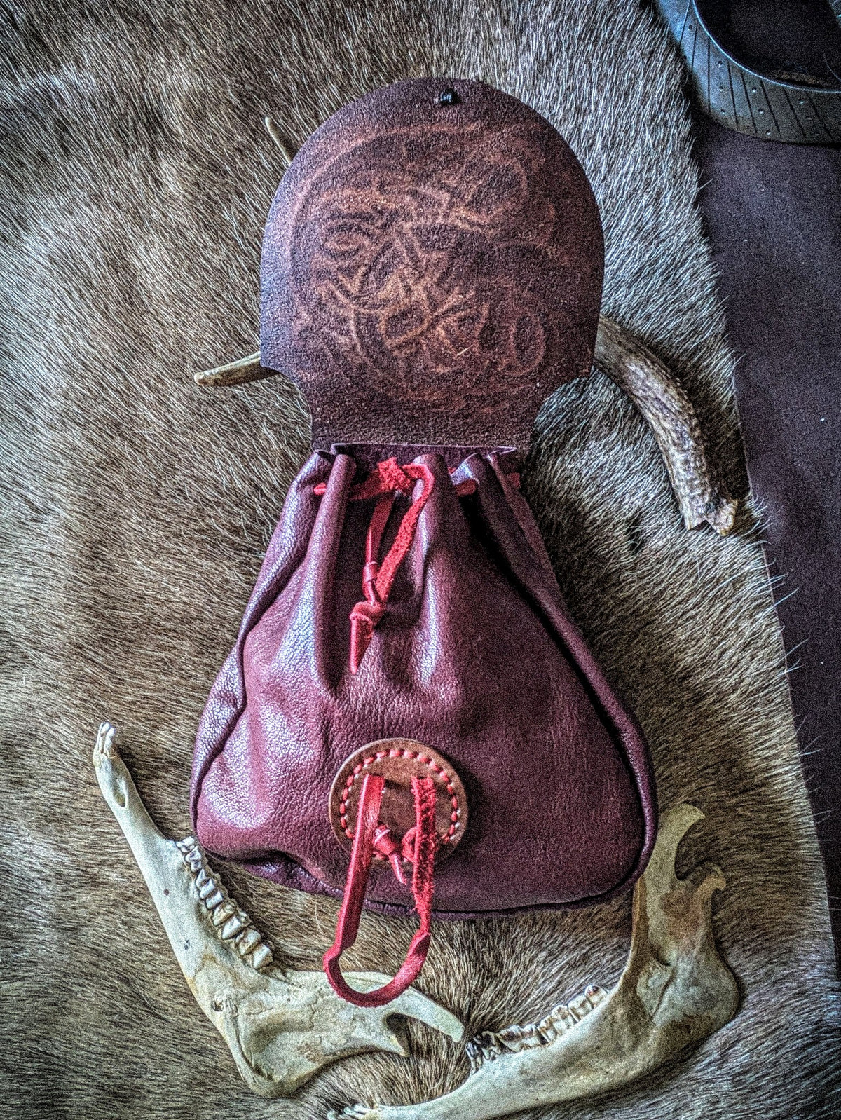Leather Belt Bag - Runestone Serpent