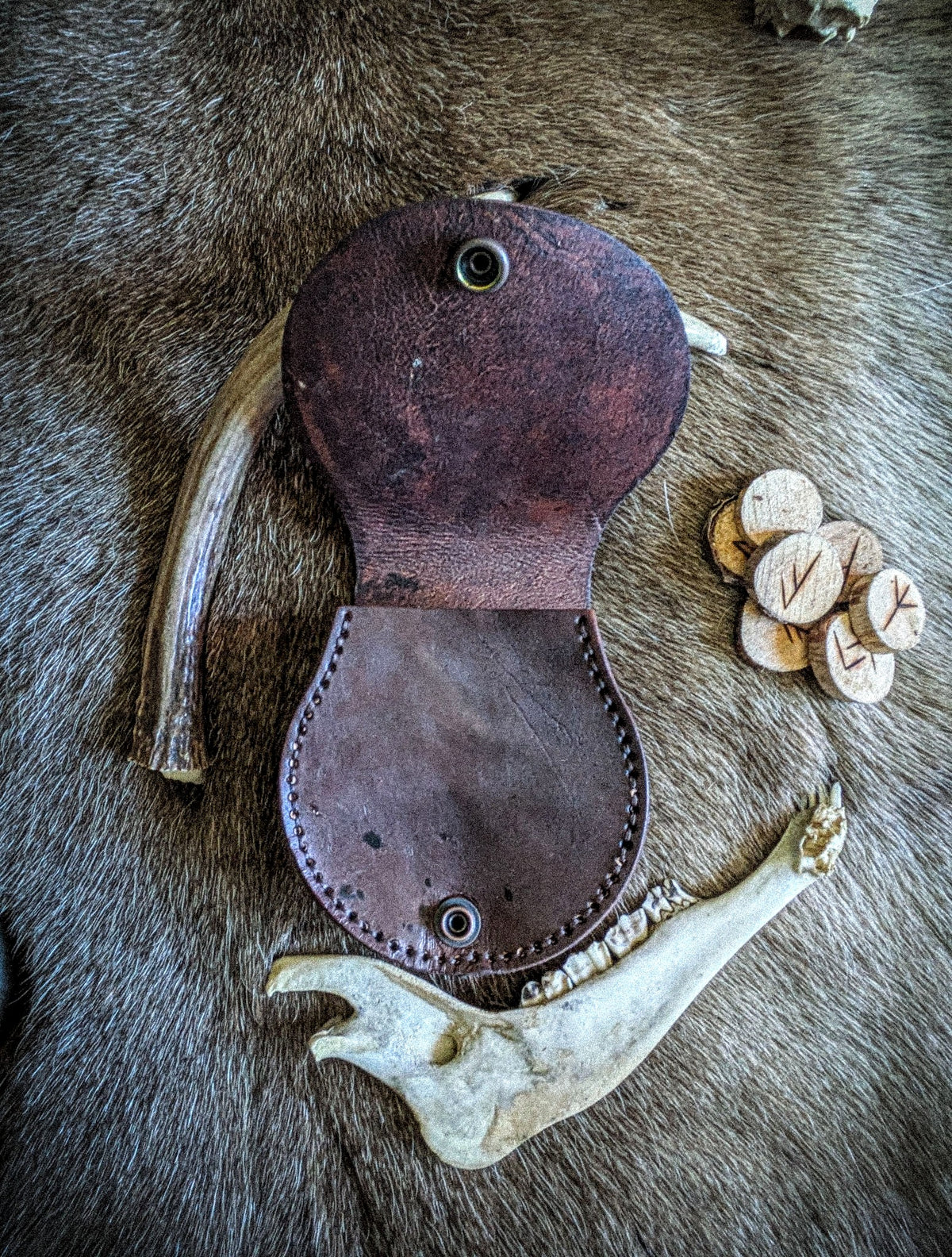 Small Leather Belt Bag - The Mjolnir - Viking Hip Purse with Thor's Hammer