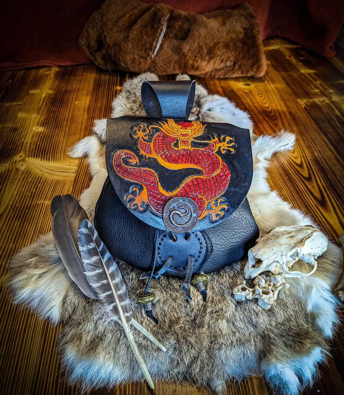 Crimson Dragon - Leather Belt Bag