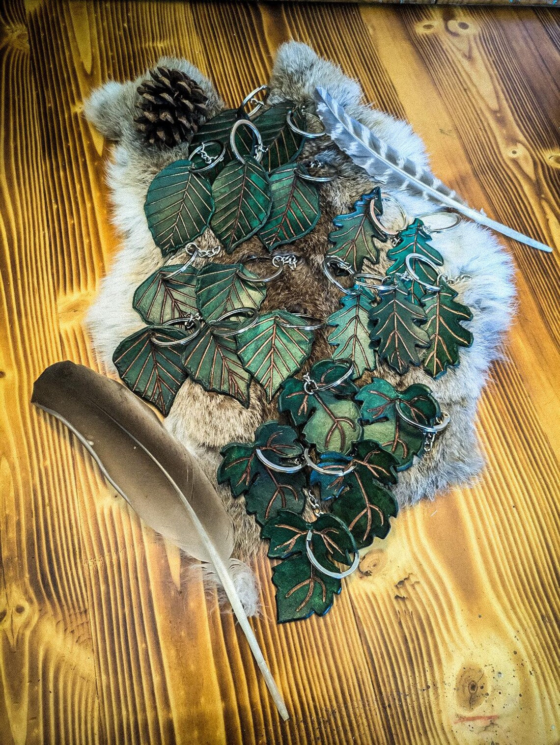 Leather Leaf Keychain