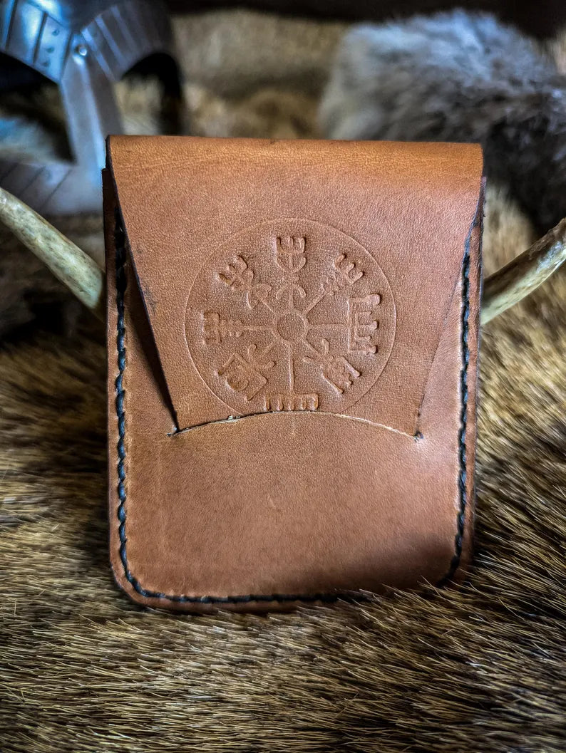 Money Clip-Card Wallet - Viking Leather Wallet with Modern Steel Cash-holder