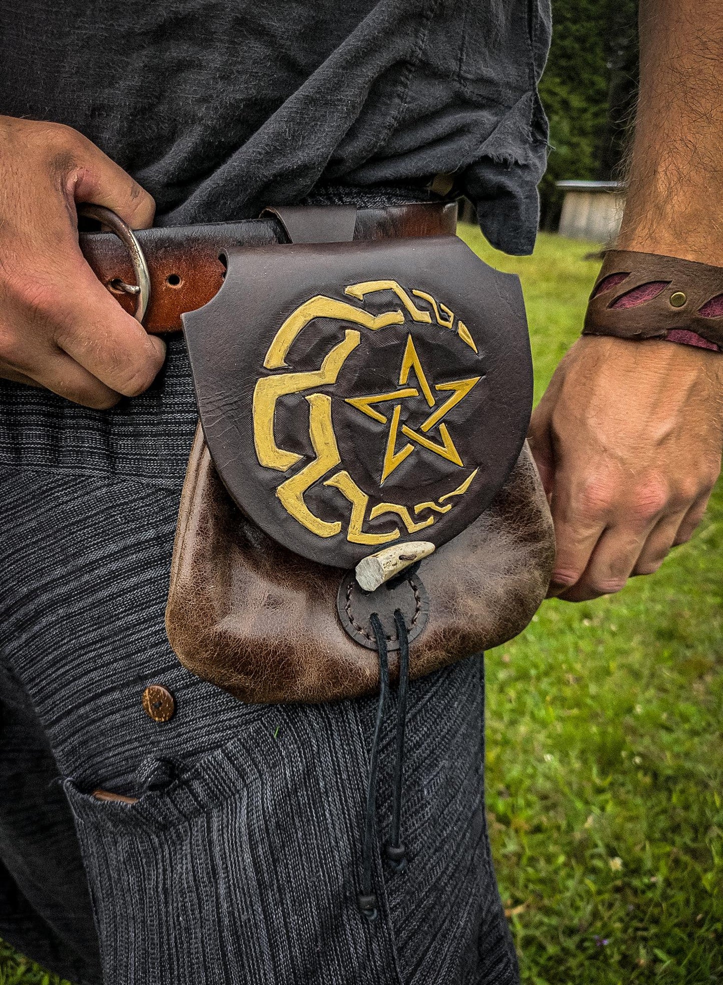 Celtic Moon and Star - Leather Belt Bag