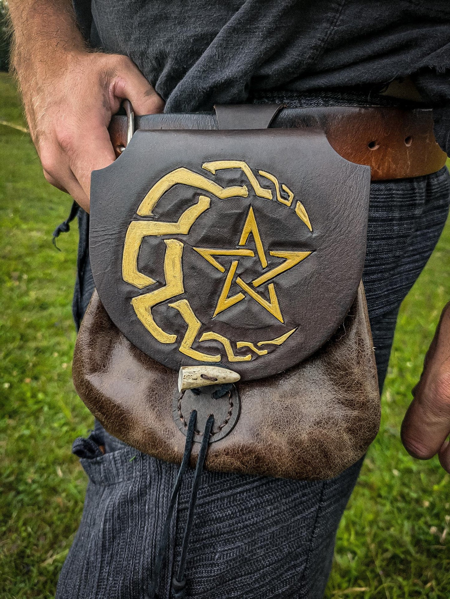 Celtic Moon and Star - Leather Belt Bag