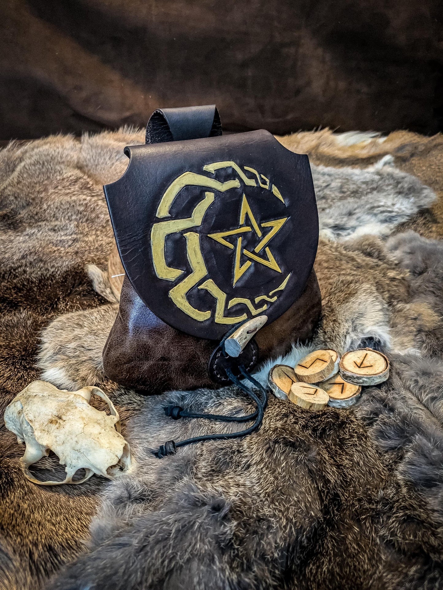 Celtic Moon and Star - Leather Belt Bag