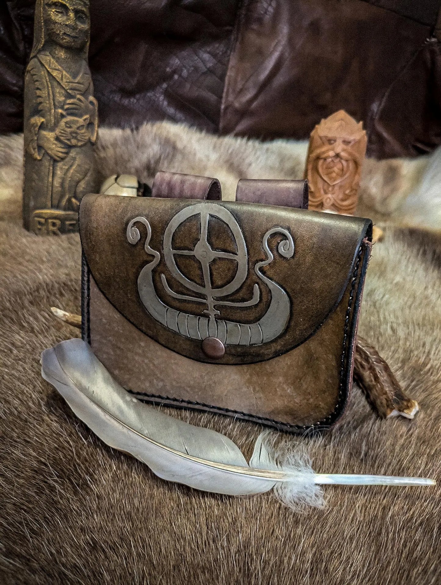 Solar Wheel and Longship - Leather Belt Bag