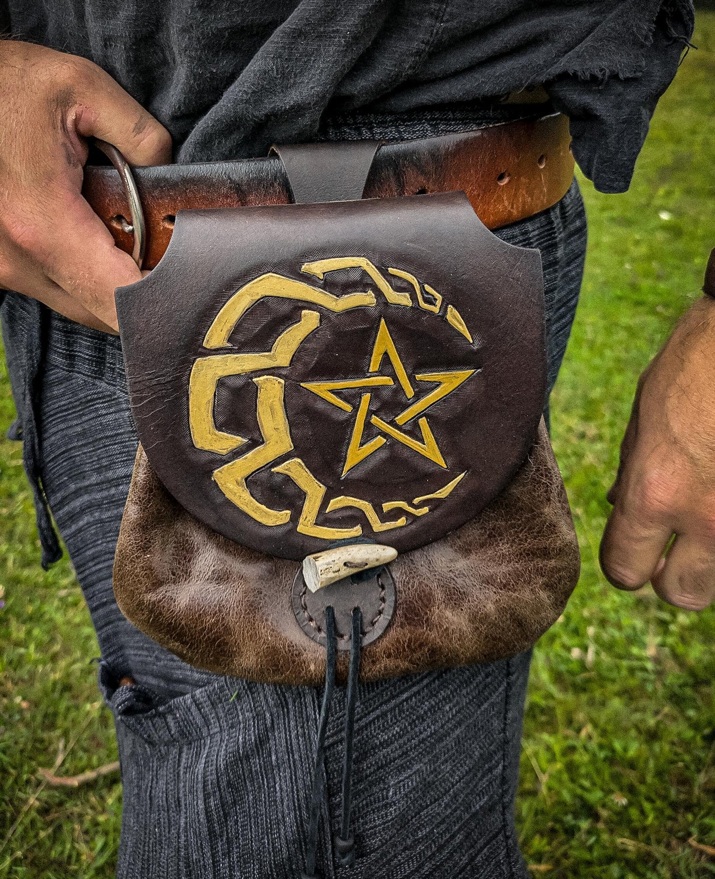 Celtic Moon and Star - Leather Belt Bag