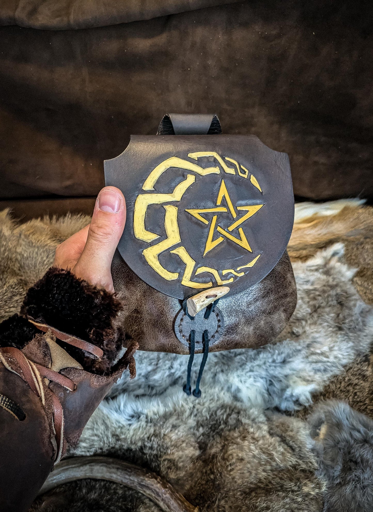 Celtic Moon and Star - Leather Belt Bag