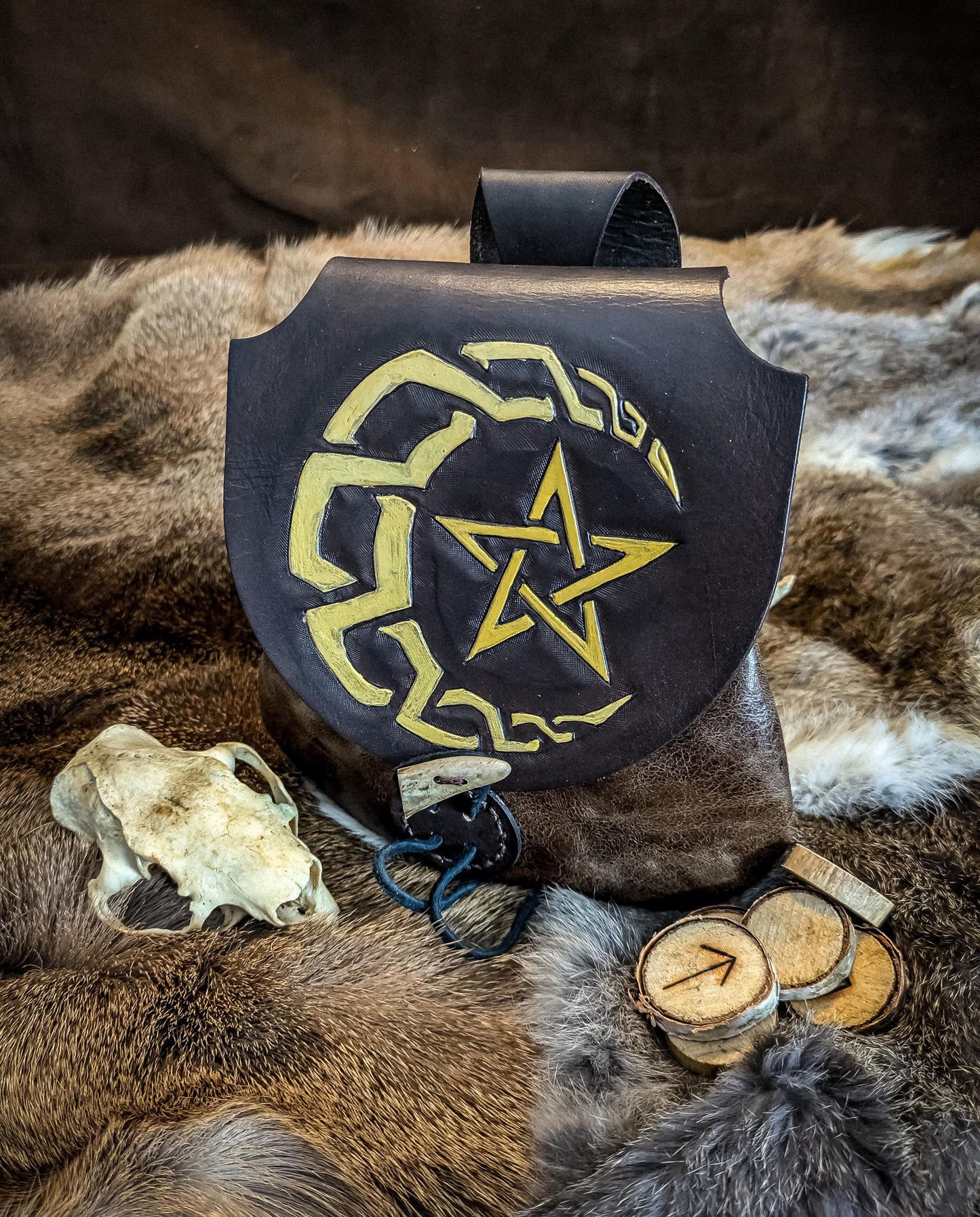 Celtic Moon and Star - Leather Belt Bag