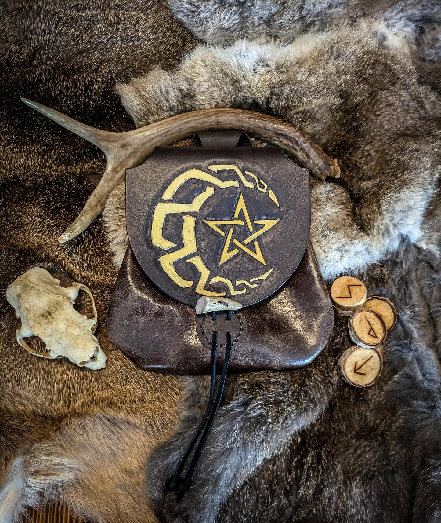 Celtic Moon and Star - Leather Belt Bag