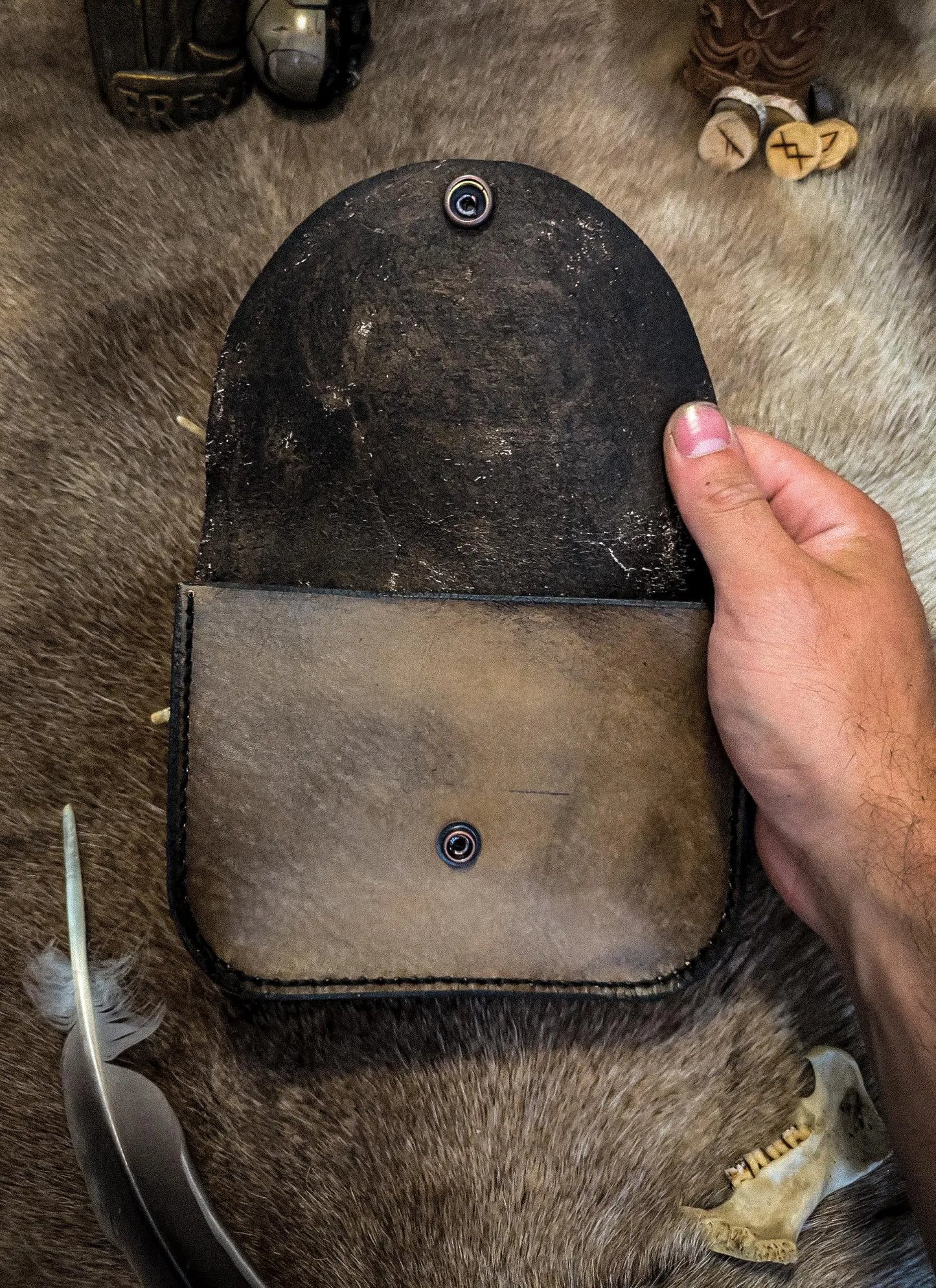 Solar Wheel and Longship - Leather Belt Bag