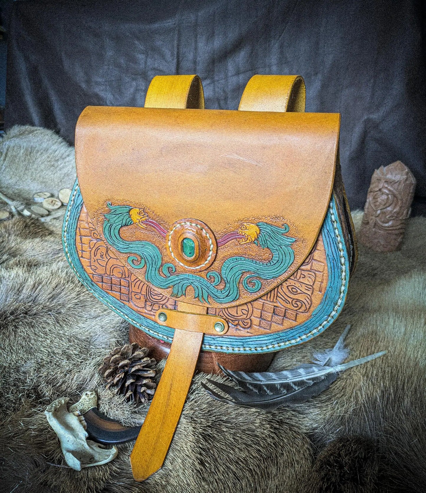 Leather Hip Satchel - Mayan Serpent