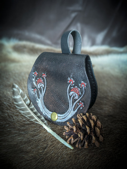 Amanita Mushrooms - Small Leather Belt Bag