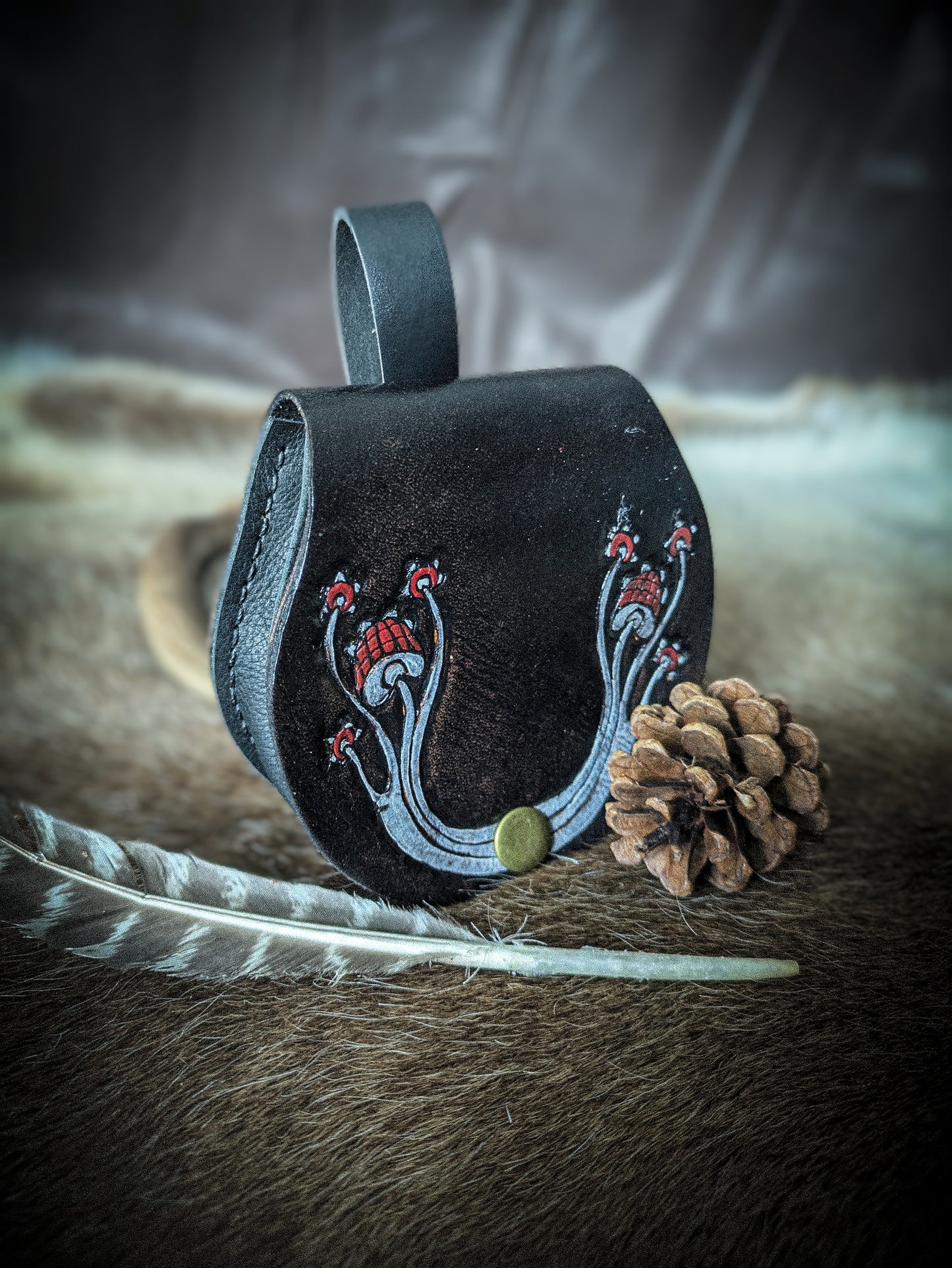 Amanita Mushrooms - Small Leather Belt Bag