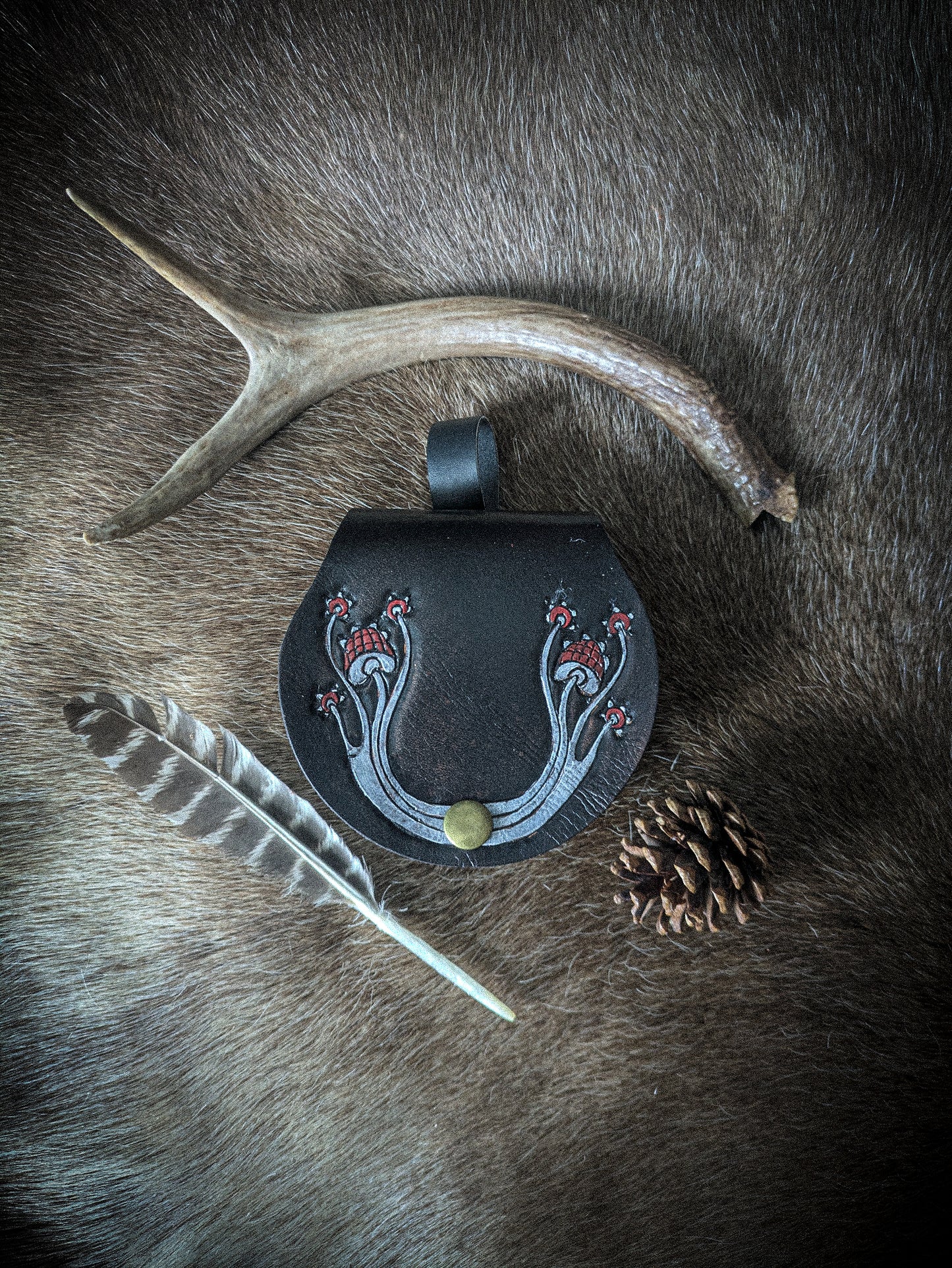 Amanita Mushrooms - Small Leather Belt Bag