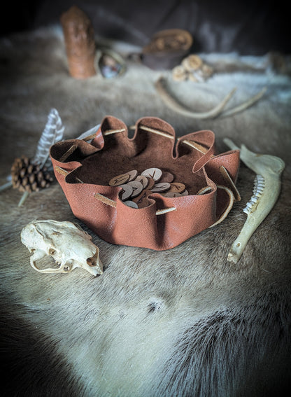 Leather Altar Covering and Rune Set - Casting Ritual Cloth with Elder Futhark Runes