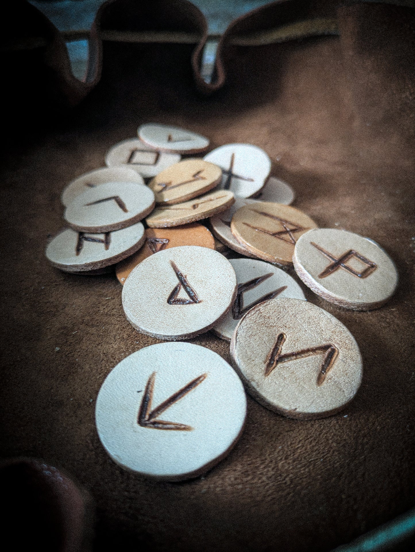 Leather Altar Covering and Rune Set - Casting Ritual Cloth with Elder Futhark Runes