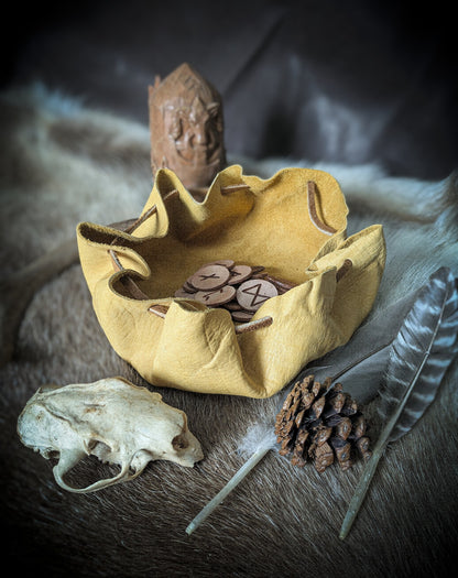 Leather Altar Covering and Rune Set - Casting Ritual Cloth with Elder Futhark Runes