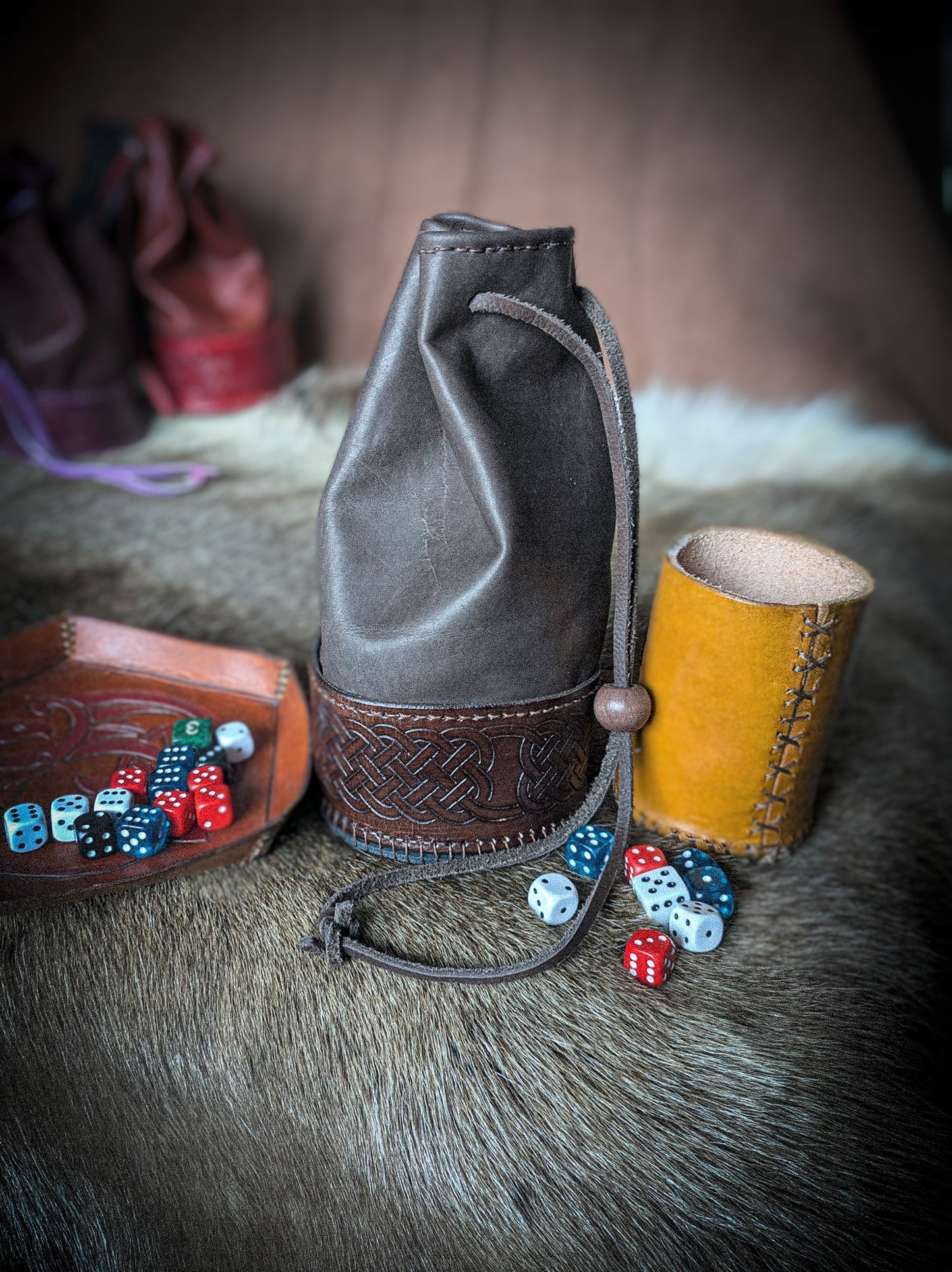 Leather Dice Bag - Pouch and Cup Combination for Games