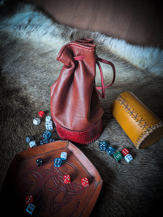 Leather Dice Bag - Pouch and Cup Combination for Games