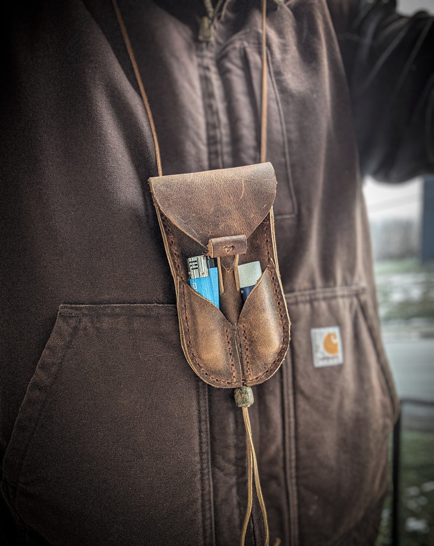 Bushcraft Neck Pouch - Wearable Leather Trail Bag