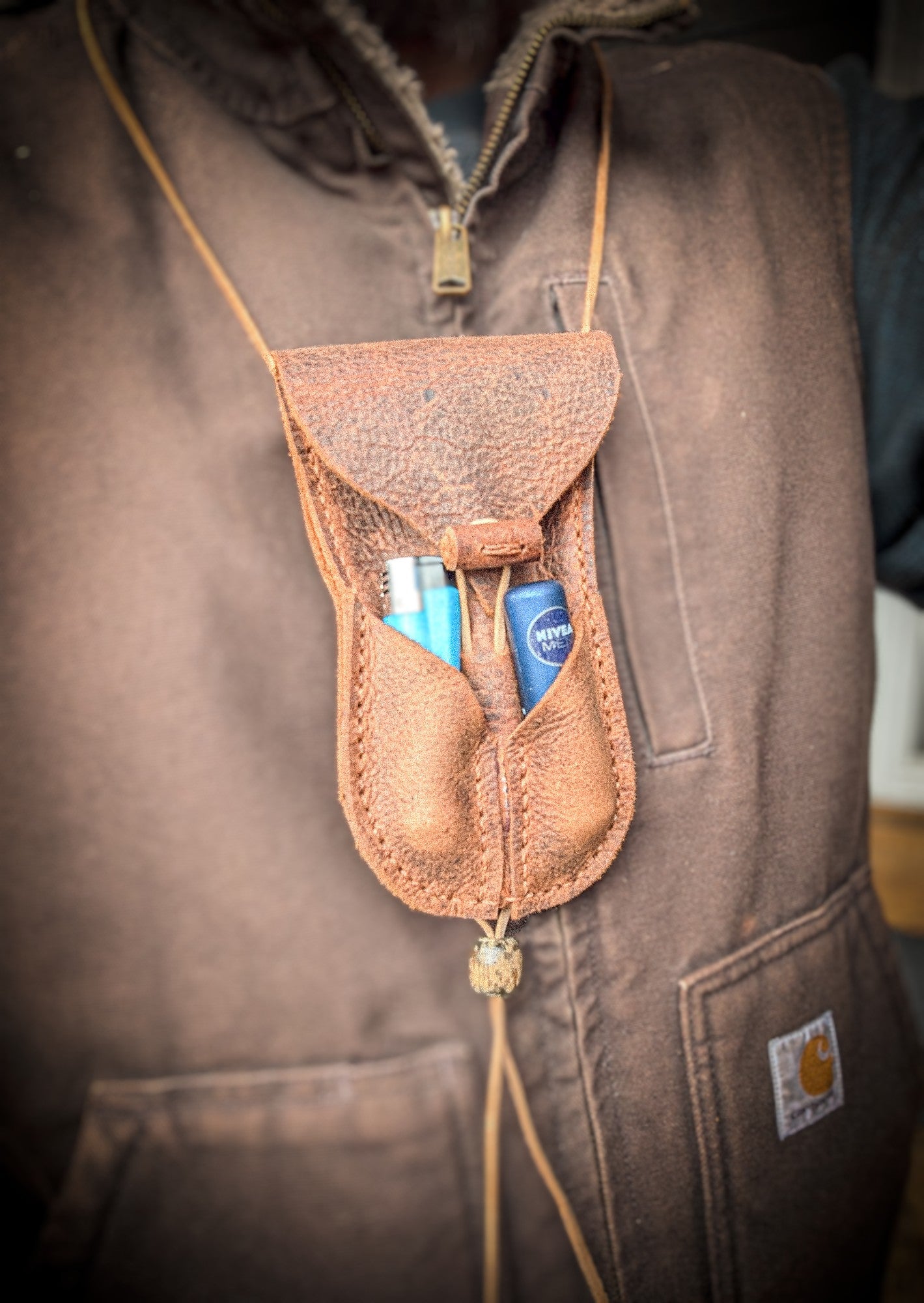 Bushcraft Neck Pouch - Wearable Leather Trail Bag