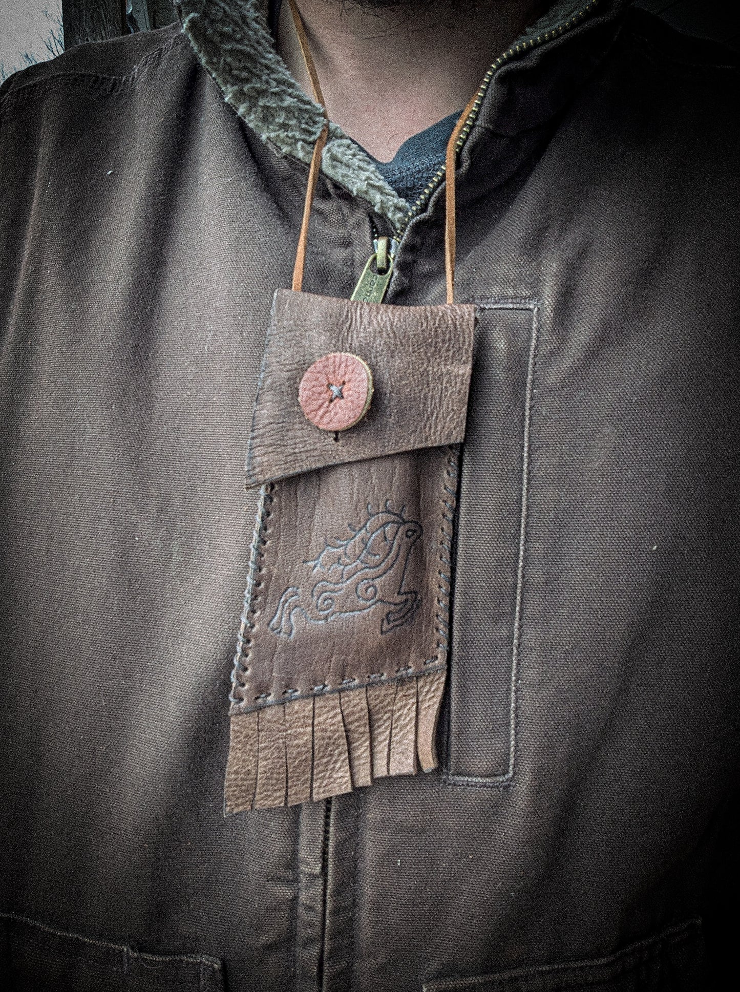 Neolithic Neck Pouch - Wearable Leather Trail Bag