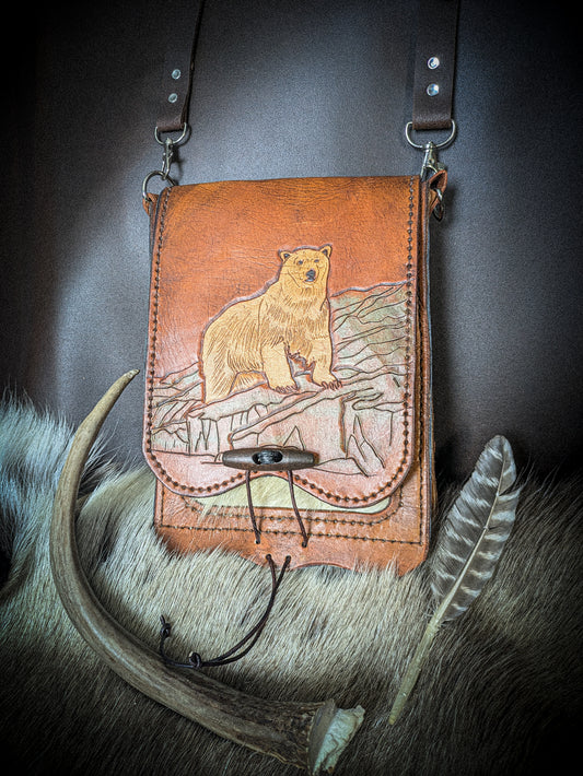Leather Shoulder Bookbag with Strap - Polar Bear Bag II