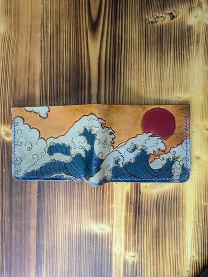 Leather Bifold Wallet - Ocean and Waves I