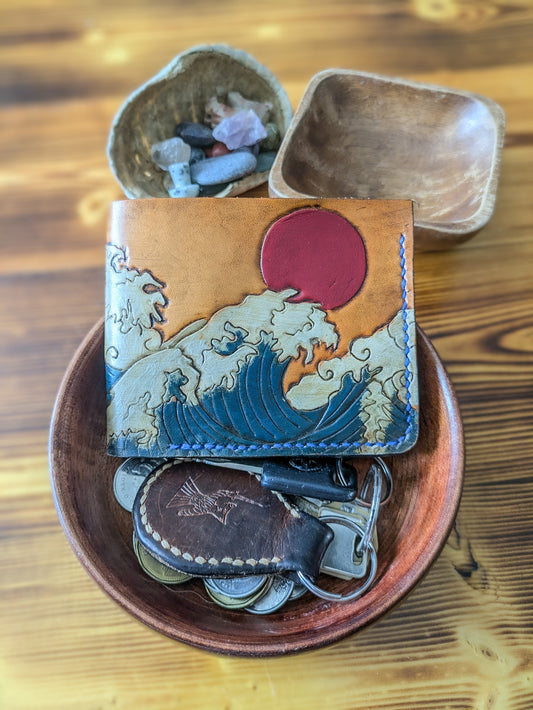 Leather Bifold Wallet - Ocean and Waves I