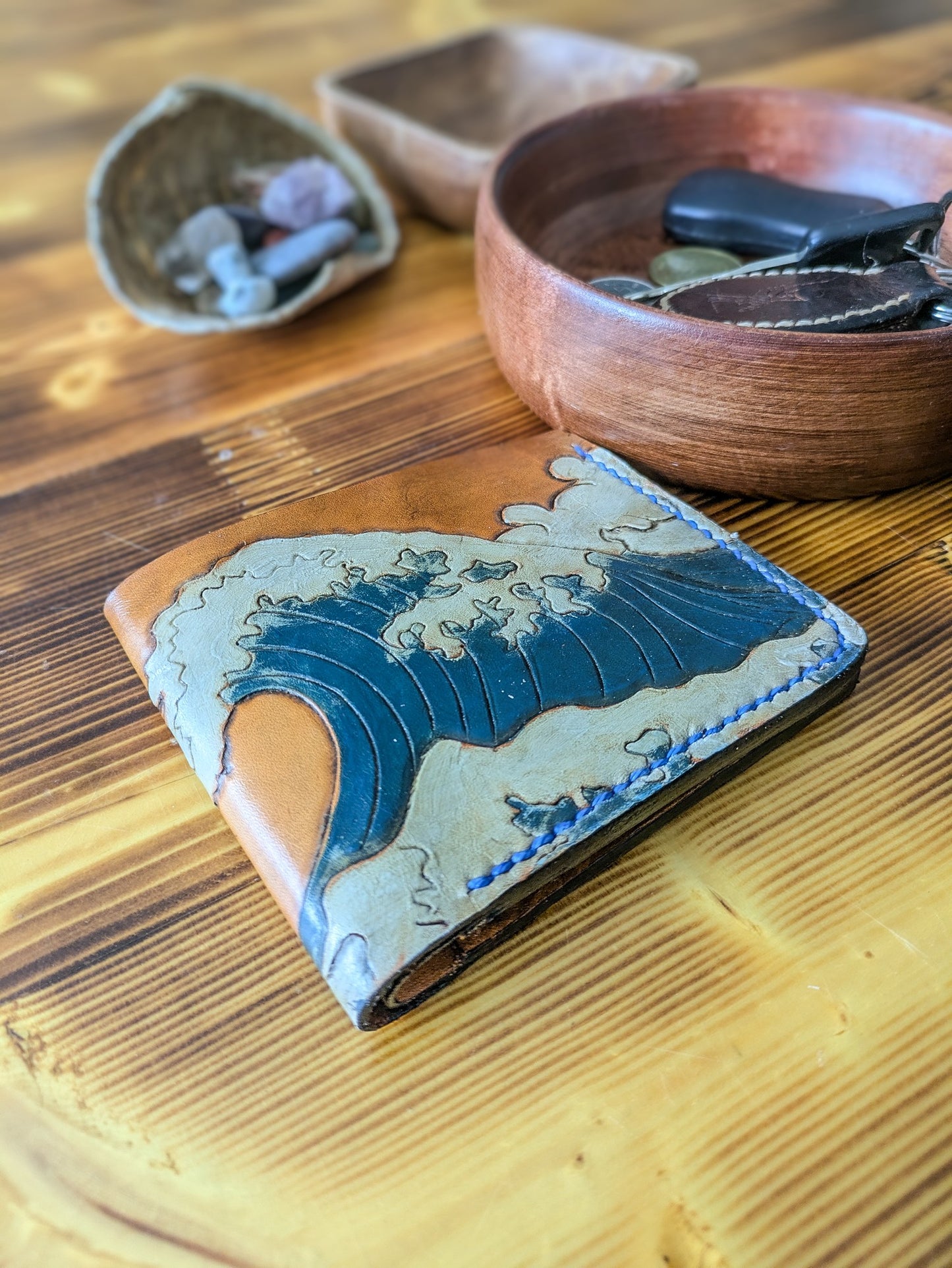 Leather Bifold Wallet - Ocean and Waves II
