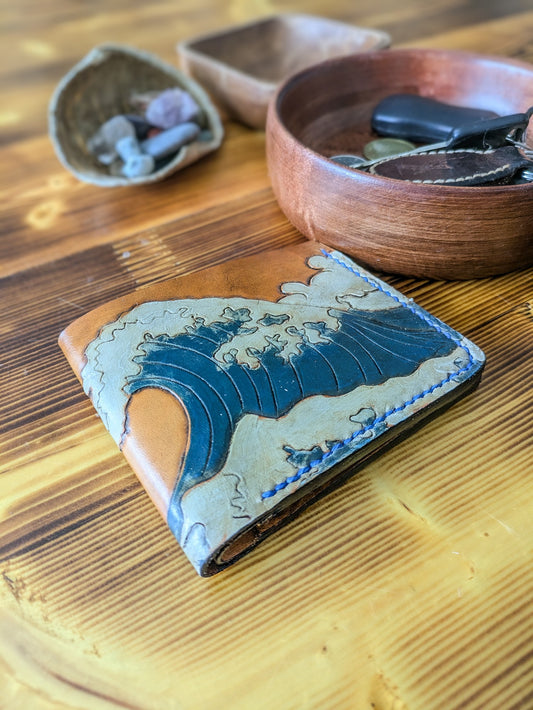 Leather Bifold Wallet - Ocean and Waves II
