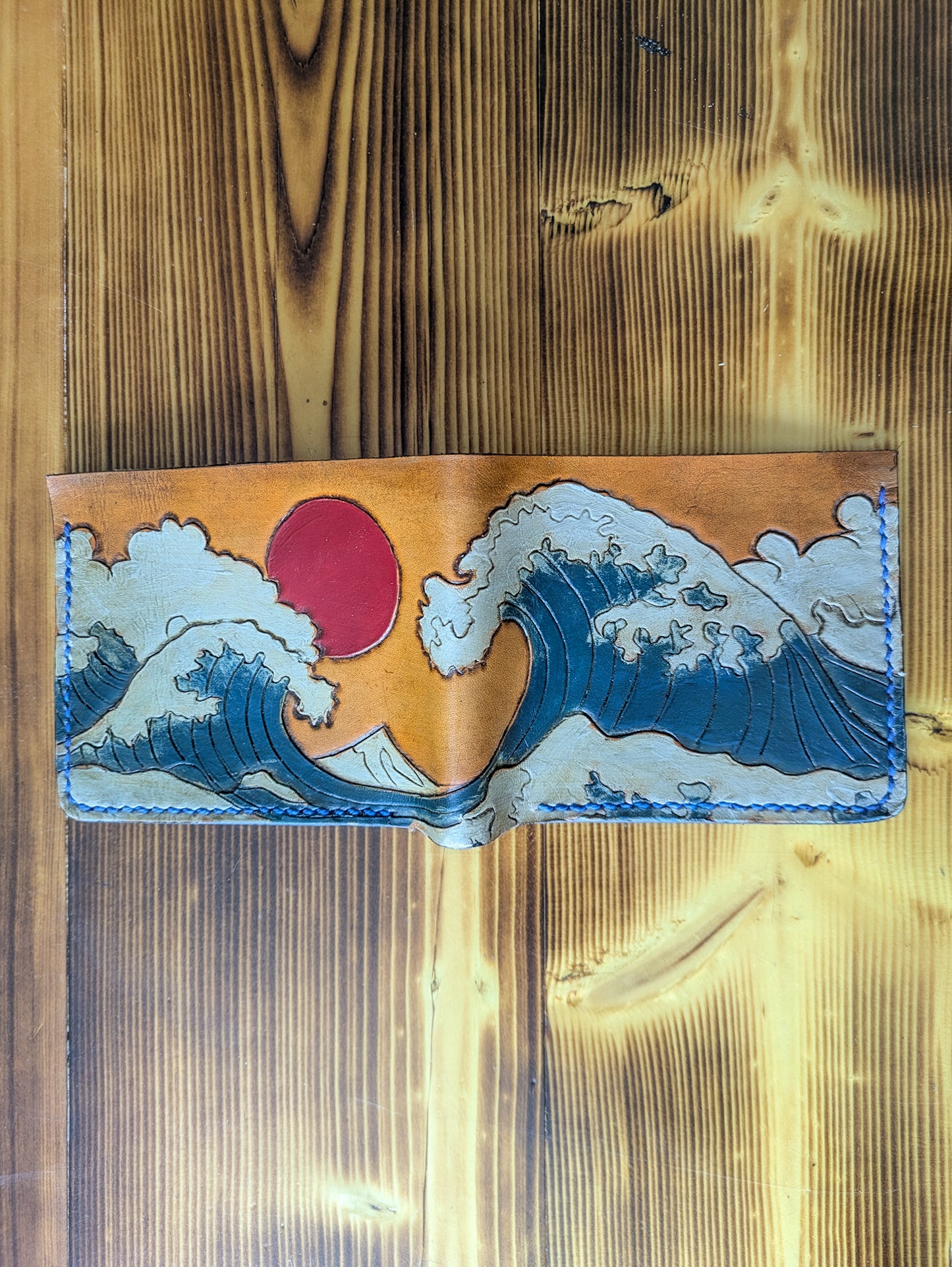 Leather Bifold Wallet - Ocean and Waves II