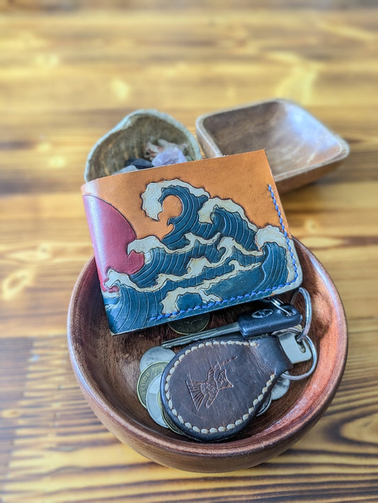 Leather Bifold Wallet - Ocean and Waves IIII