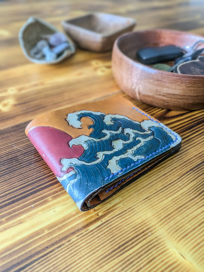 Leather Bifold Wallet - Ocean and Waves IIII