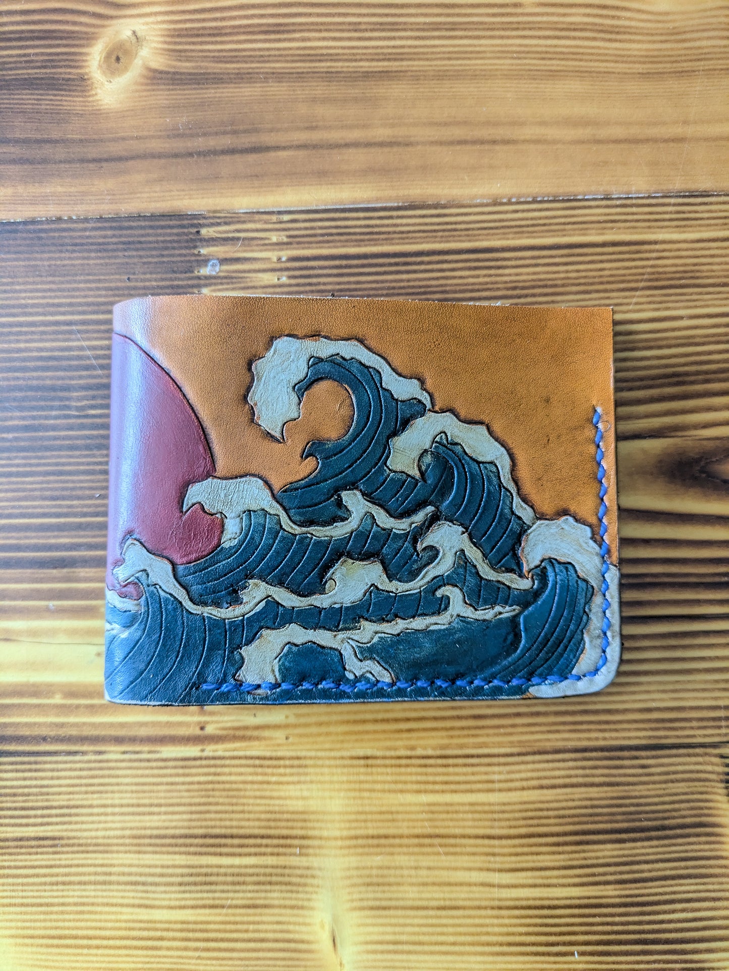 Leather Bifold Wallet - Ocean and Waves IIII