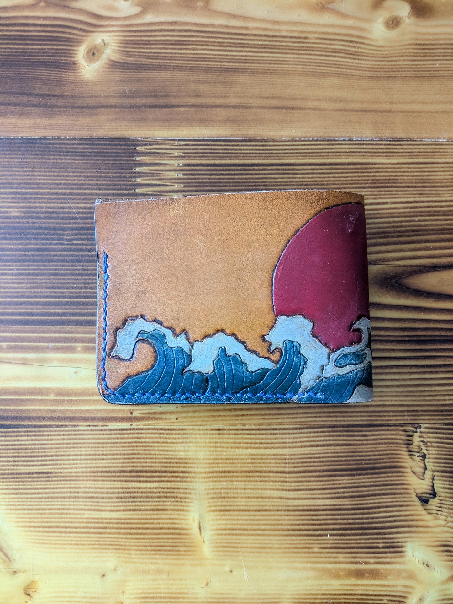 Leather Bifold Wallet - Ocean and Waves IIII
