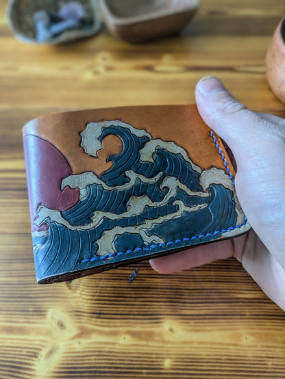 Leather Bifold Wallet - Ocean and Waves IIII
