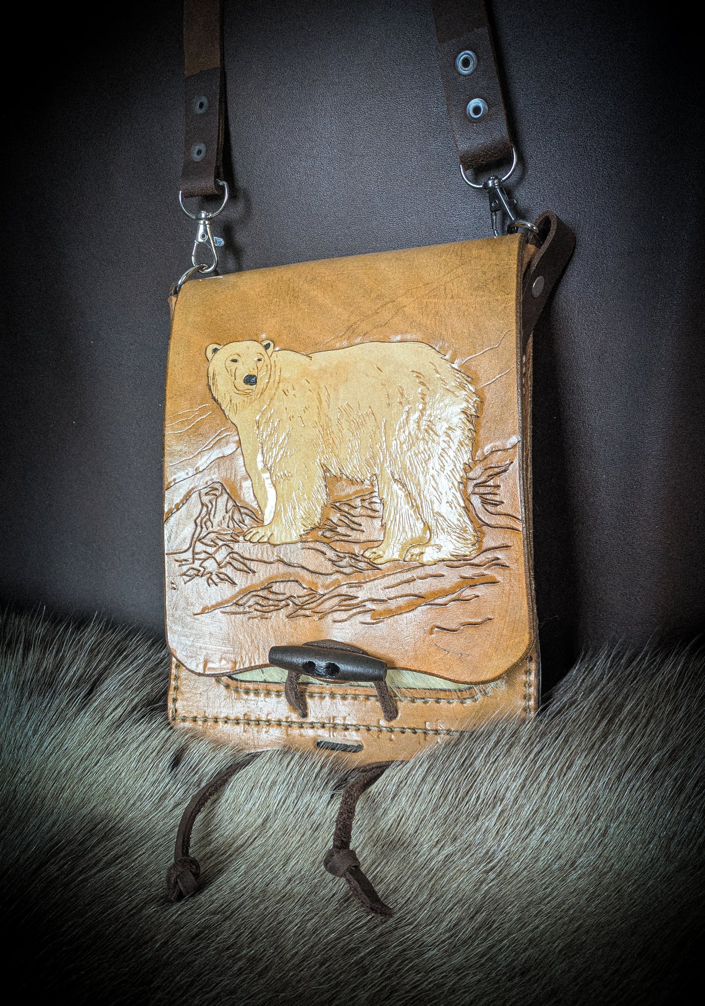 Leather Shoulder Bookbag with Strap - Polar Bag II