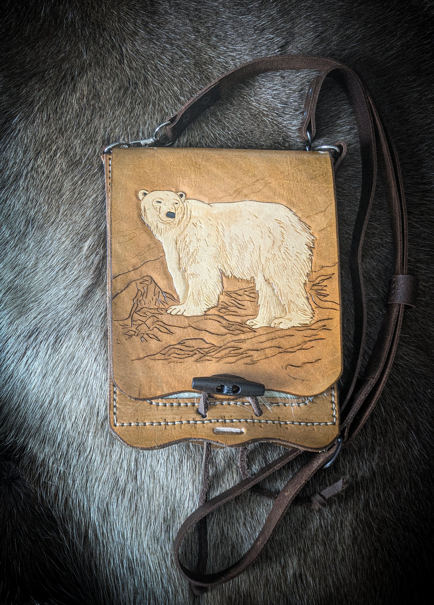 Leather Shoulder Bookbag with Strap - Polar Bag II