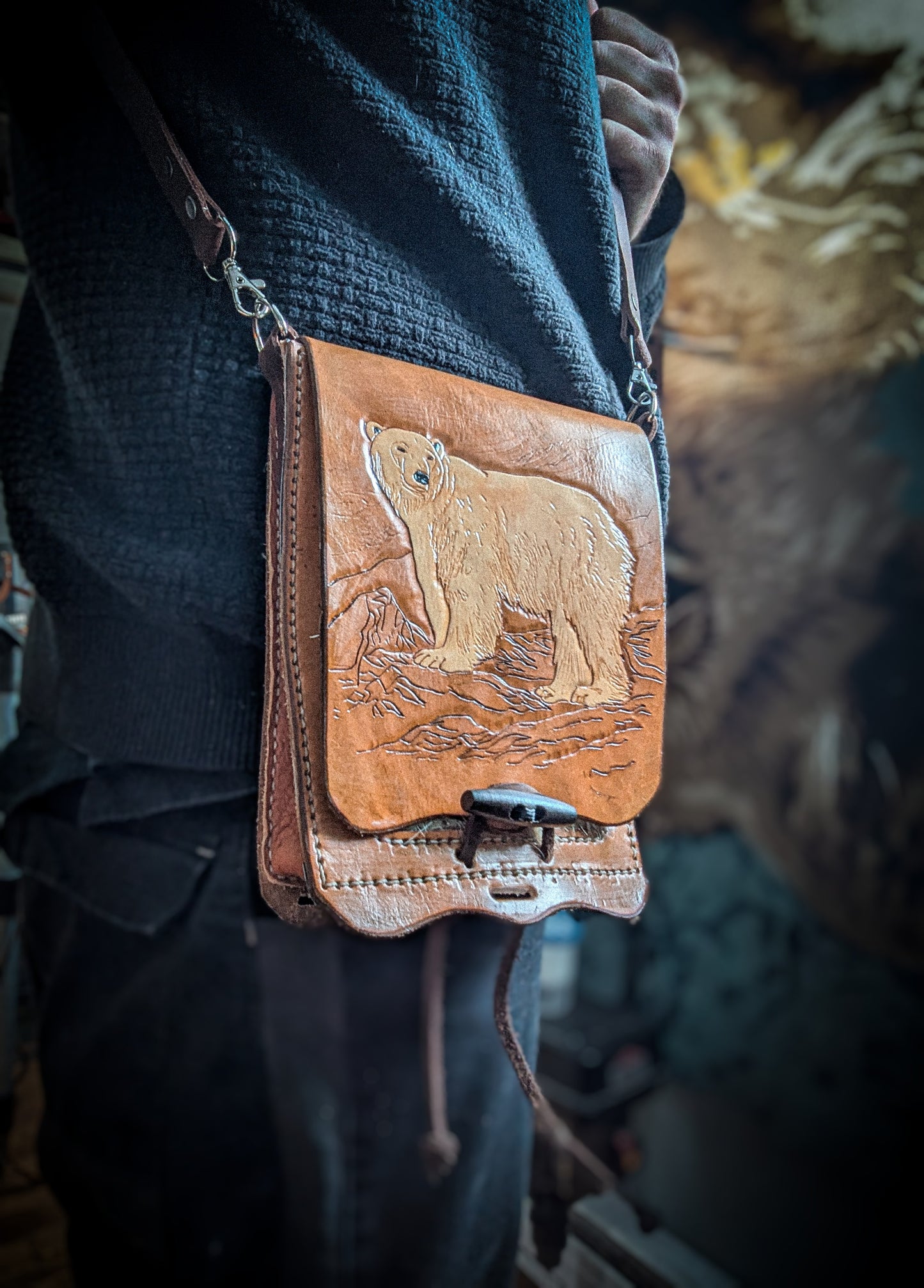 Leather Shoulder Bookbag with Strap - Polar Bag II