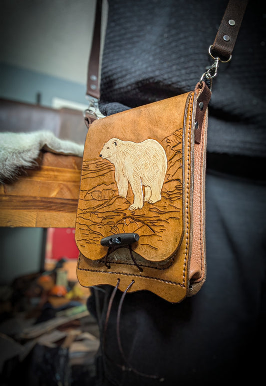 Leather Shoulder Bookbag with Strap - Polar Bag III