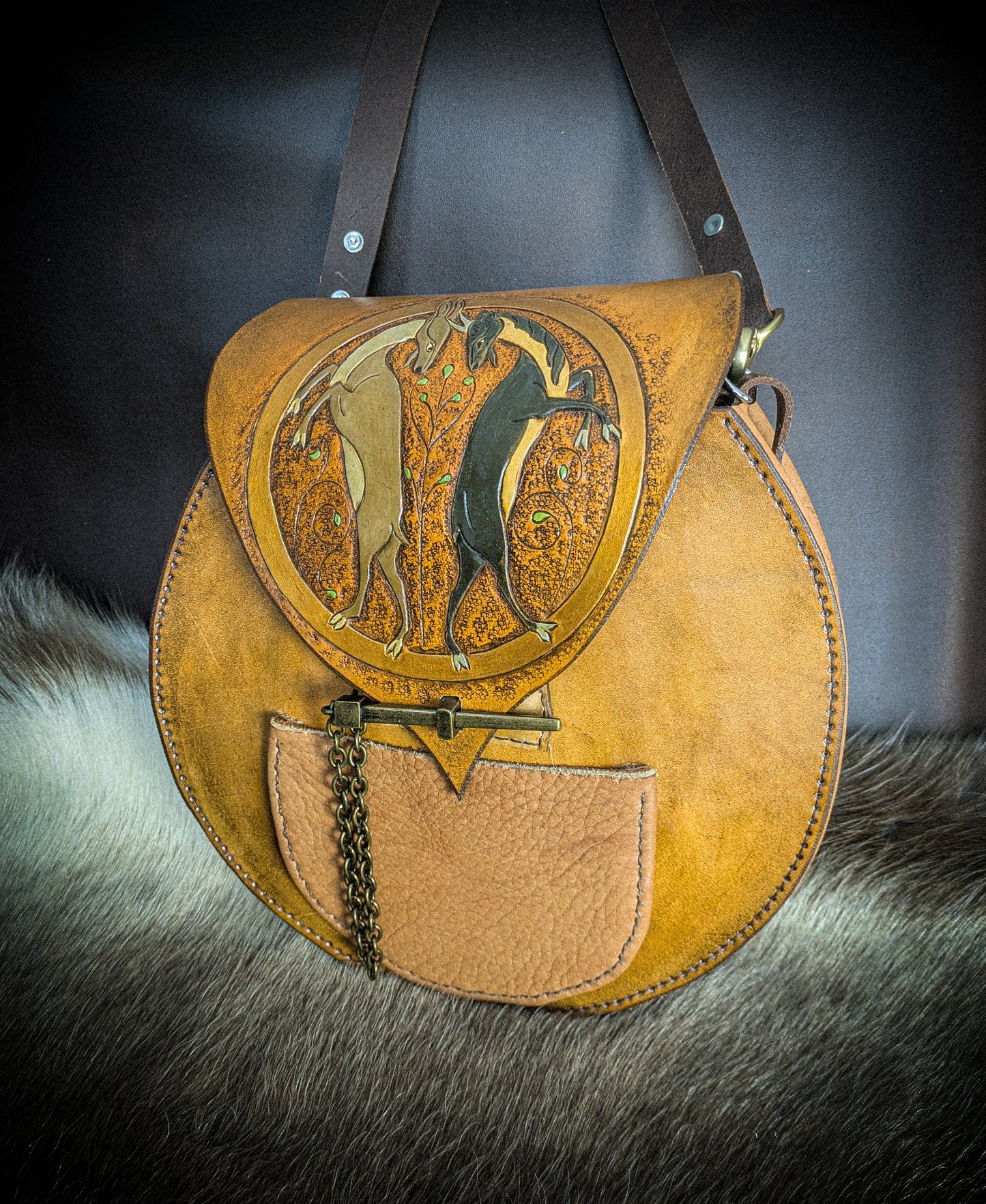 Leather Handbag - Medieval Rams