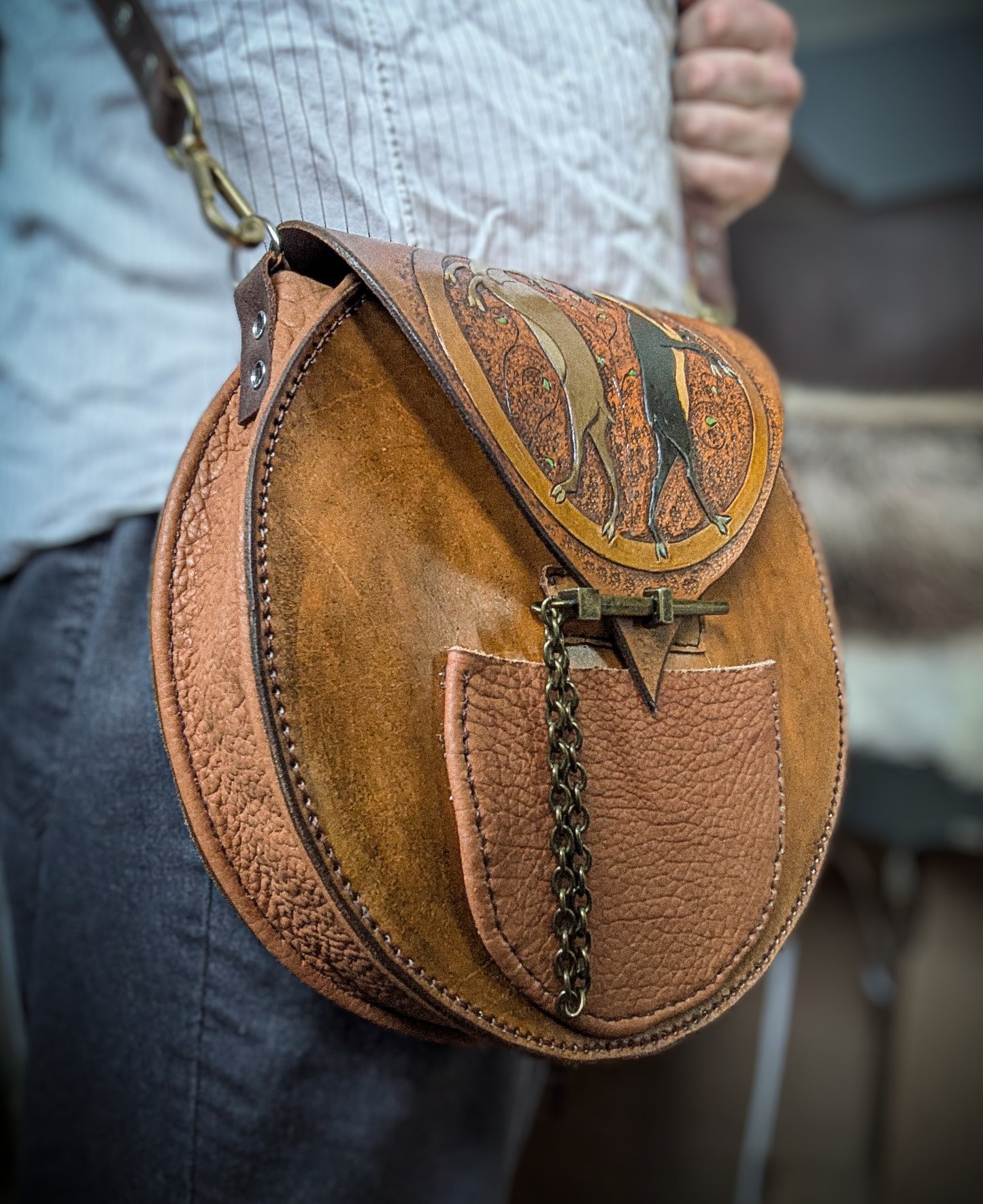 Leather Handbag - Medieval Rams