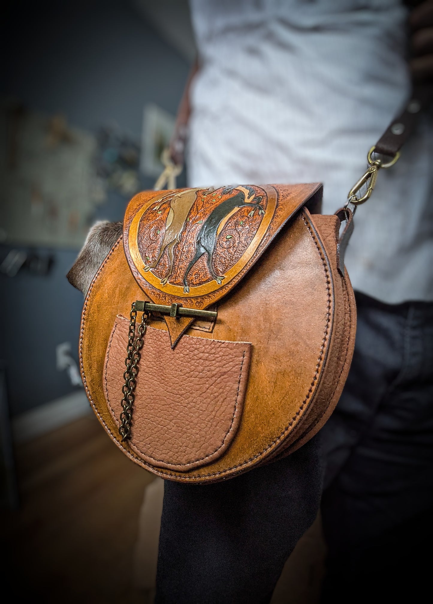 Leather Handbag - Medieval Rams