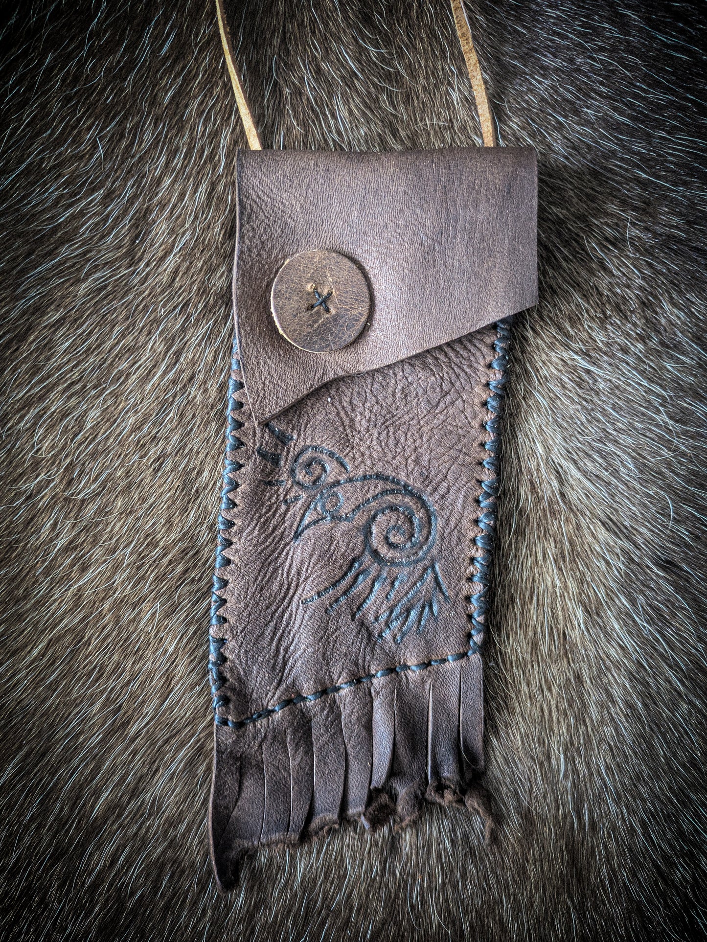 Neolithic Neck Pouch - Wearable Leather Trail Bag