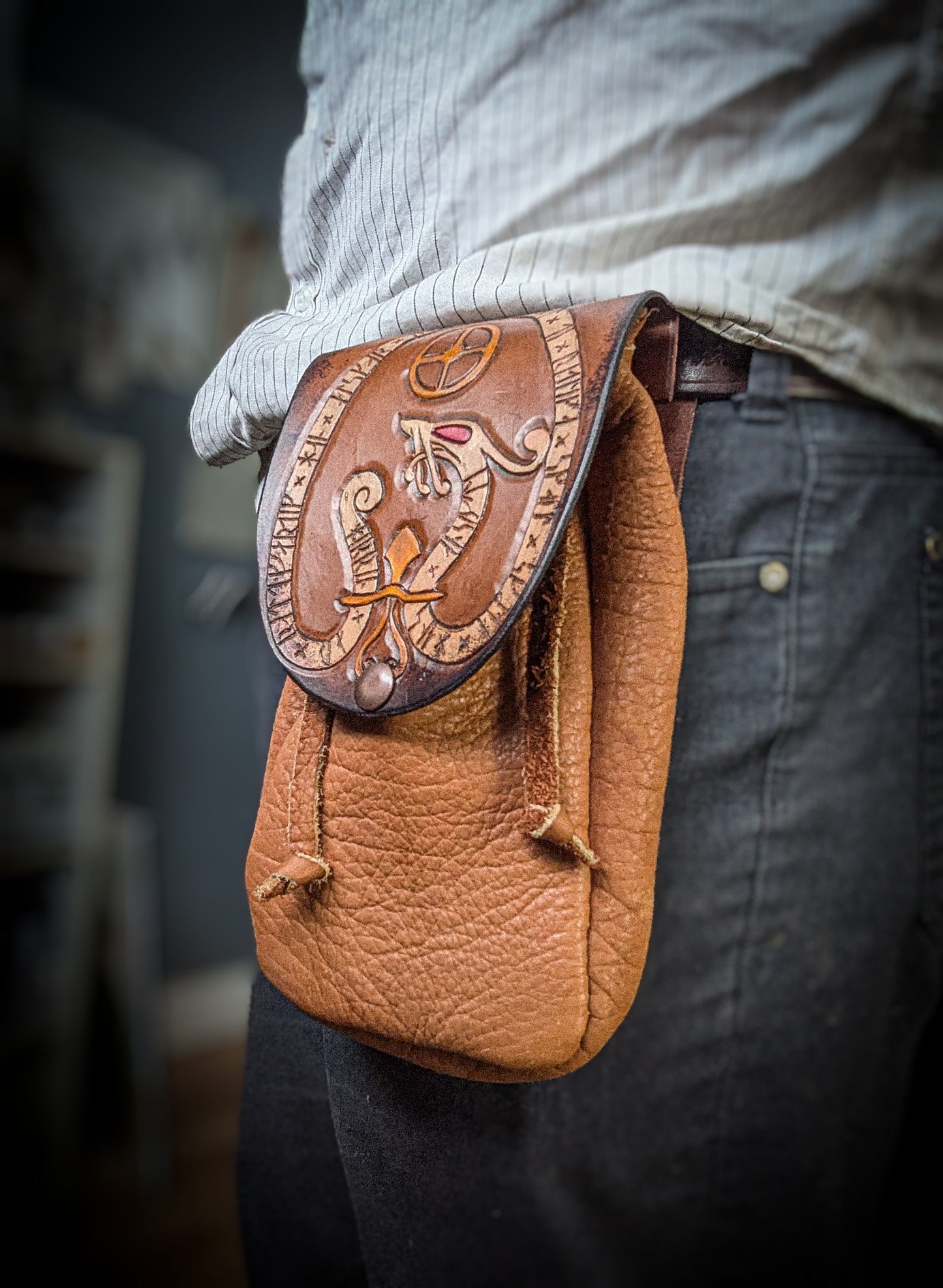 Leather Belt Bag - Viking Dragon