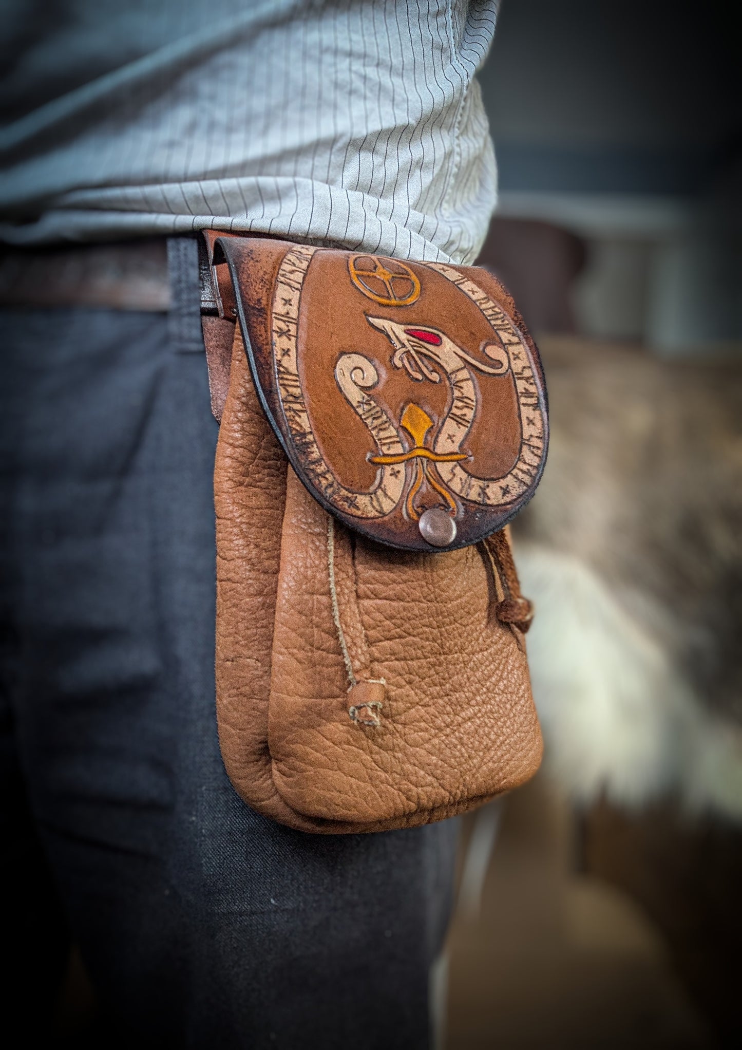 Leather Belt Bag - Viking Dragon